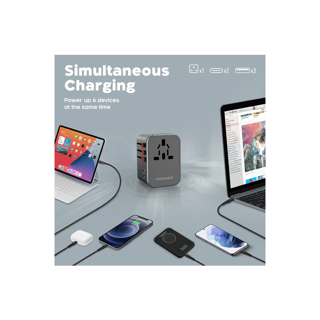 Promate TripMate-36W Smart Charging Surge Protected Universal Travel Adapter in Qatar Promate TripMate-36W Smart Charging Surge Protected Universal Travel Adapter in Qatar